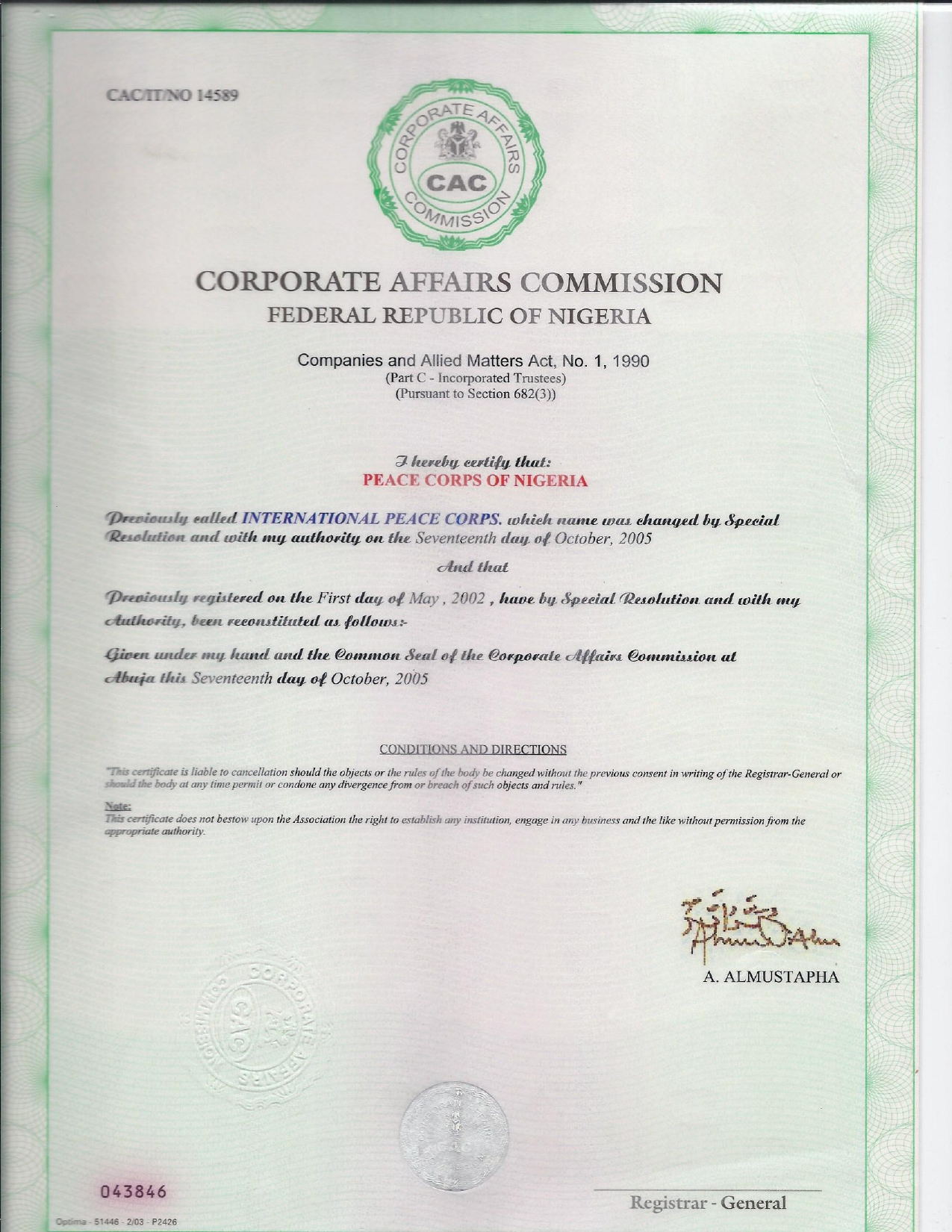 Certificate of Incorporation
